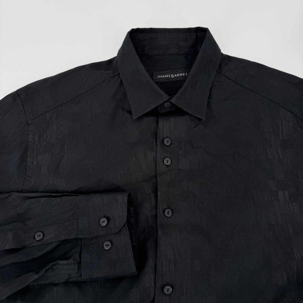 Jhane Barnes Mens Black Silk Cotton Jacquard Long Sleeve Button Up Shirt Size M